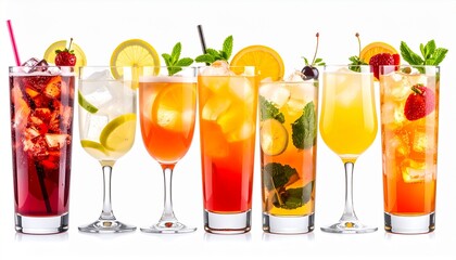 Set bundle of popular vibrant colorful refreshing cocktails PNG