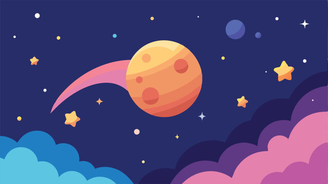 Colorful space illustration with planets stars and clouds in a vector design