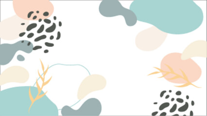 Abstract pastel shapes, twigs, and dots on white background; suitable for spring themed designs, stationery, backgrounds, and social media graphics.