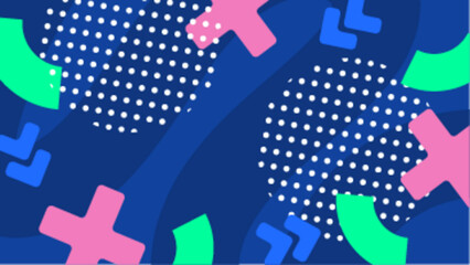 Abstract design with colorful shapes and polka dots. Perfect for backgrounds, posters, textiles, or packaging design projects.