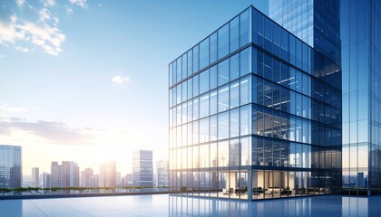 Skyscraper corporate office building with glass window, 3d rendering of modern