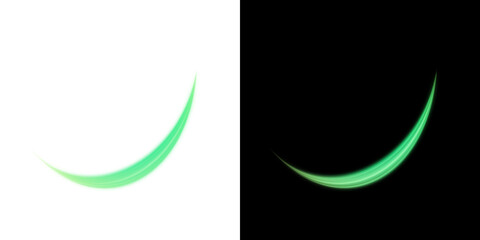 Green Glowing Light Streak with Transparent and Black Background
