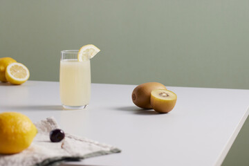 Minimal Aesthetic Beverages in Natural Light with Greenery.