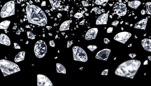 Sparkling Diamonds Falling Against Black Background with Luxury  Elegance.