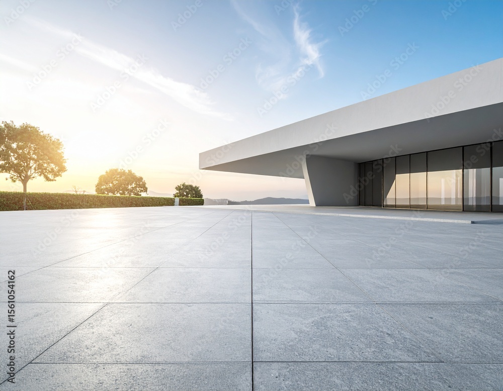 Fototapete 3d render of abstract modern geometry architecture with empty cement floor