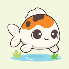 Adorable Fish Cartoon Vector – Smiling Kawaii Style Sea Animal