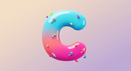 Colorful 3D Render of Letter C with Candy Sprinkles © Yaqeen