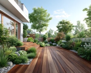 Fototapeta premium Modern house backyard oasis