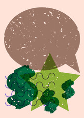 Risograph Dollar Sign with speech bubble with geometric shapes. Objects in trendy riso graph print texture style design with geometry elements.