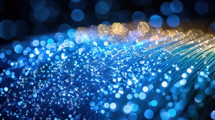 Abstract image of glowing optical fibers.  Bokeh effect