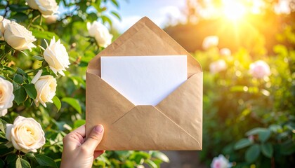 Vintage Envelope with Blank Card on a Sunny Day