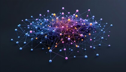 Abstract 3D Network Visualization: Colorful Nodes and Connections, Data Science, AI, Technology Concept, Futuristic Design