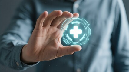 Man Interacting with Futuristic Medical Hologram Interface Technology Healthcare Innovation Digital Health Future Medicine