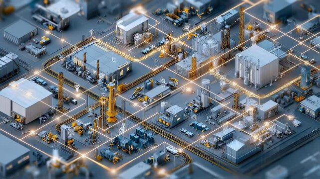 Smart factory with a network of interconnected machines working autonomously, showcasing the power of industry 4.0 and the future of manufacturing