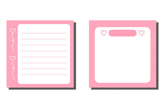 Two cute pink sticky notes with heart decoration and blank for the user's note-taking needs. The notes have a very soft shadow beneath them