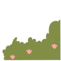 Obraz premium 2D illustration of green bush with scattered pink flowers, ideal for spring decorations, garden scenes, or children’s nature backgrounds.