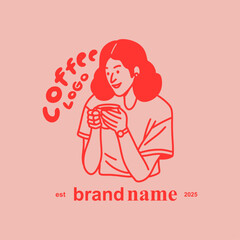 Women drinking coffee. Hand drawn style vector design illustrations. Logo