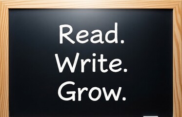 A chalkboard with the phrase &ldquo;Read. Write. Grow.&rdquo; written in white chalk, symbolizing lifelong learning and inspiration on World Book Day.