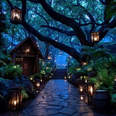 Obraz premium Mystical path through a twilight forest