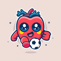 smiling human heart organ character mascot playing football isolated cartoon
