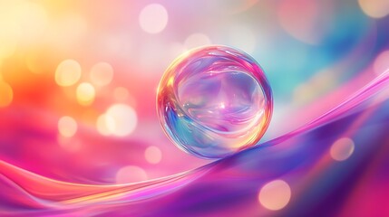 Luminous sphere above flowing ribbons with glowing orbs fantasy backdrop