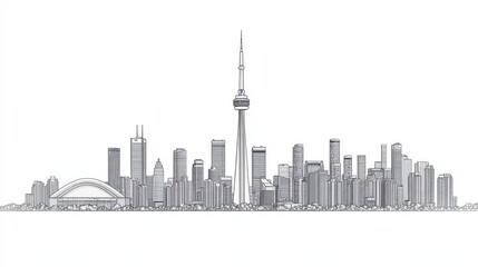 Obraz premium Detailed Urban Cityscape Sketch with Landmarks on White Background