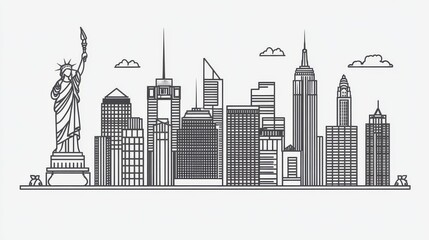 Fototapeta premium Minimalist Line Drawing of Famous City Landmarks on White Background