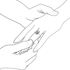 Line Art of Romantic Engagement Ring Moment – Couple Holding Hands