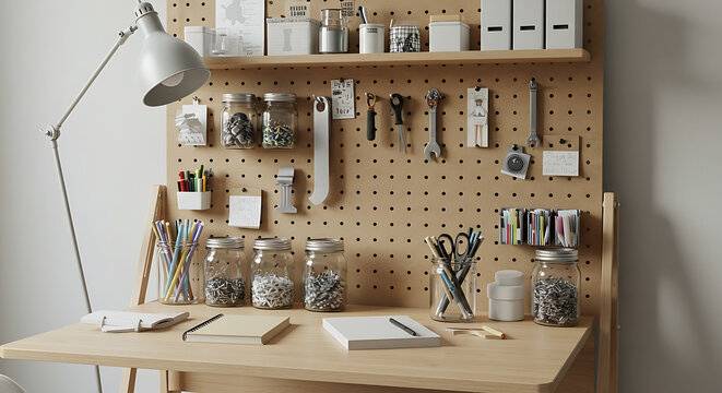 Organized Workspace Pegboard Wall Organizer and Desk Setup Ideas