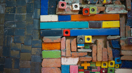 Colorful brick wall background and texture. Colorful brick wall background