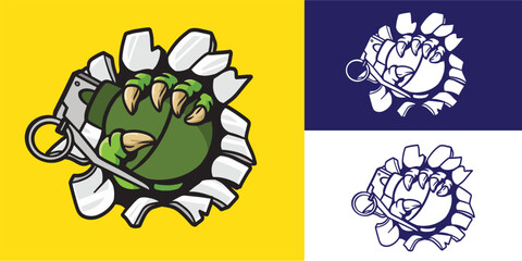 monster claw break wall and holding grenade good for logo, sticker, badge, decal, etc