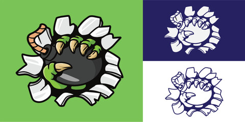 monster claw break wall and holding bomb good for logo, sticker, badge, decal, etc
