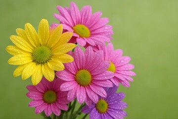 Obraz premium A colorful bouquet of daisies against a soft green background studio