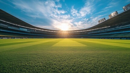 Fototapeta premium panoramic view of an empty cricket stadium with the pitch - ai