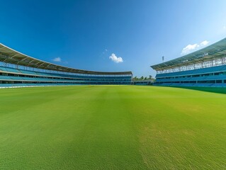 panoramic view of an empty cricket stadium with the pitch - ai