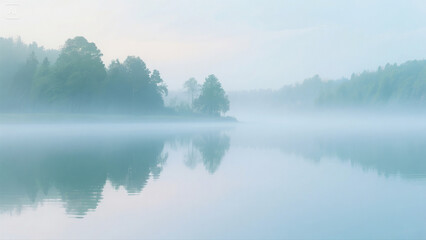 Fototapeta premium A calm lake in the fog