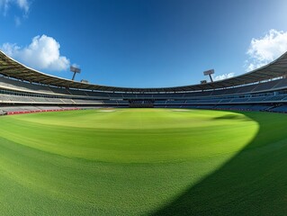 panoramic view of an empty cricket stadium with the pitch - ai