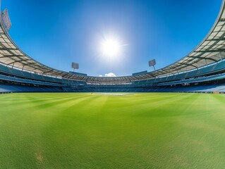 panoramic view of an empty cricket stadium with the pitch - ai