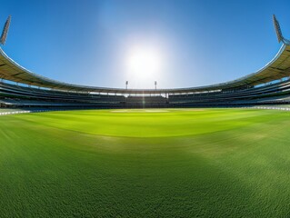 panoramic view of an empty cricket stadium with the pitch - ai
