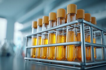 Laboratory Experiment Analyzing Test Tubes with Samples Science Lab Close-up View Research Environment