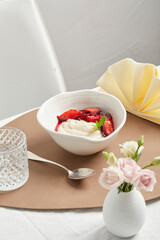 Semolina pudding with fruit sauce