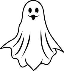 Ghost Silhouette Line Art Vector Illustration On White Background