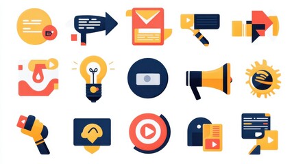 Modern Marketing Icons for Social Media Platforms in Flat Design