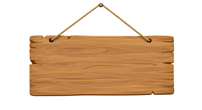 Rustic wooden hanging sign blank template isolated on white background