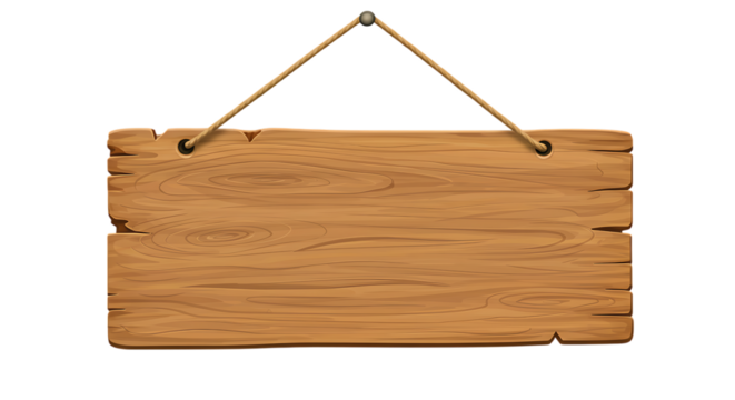 Rustic wooden hanging sign blank template isolated on white background