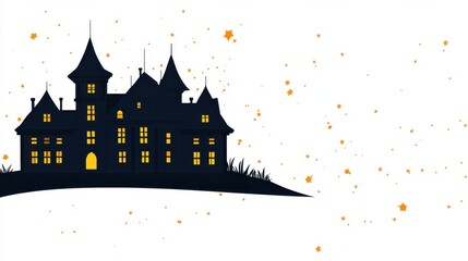 Fototapeta premium Stunning Dark Silhouette of Mansion with Flickering Lights at Night