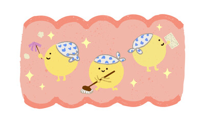 腸内でお掃除する善玉菌たち　白フチあり
