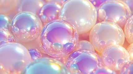 Fototapeta premium Shiny Iridescent Bubbles on a White Backdrop with Glowing Reflections