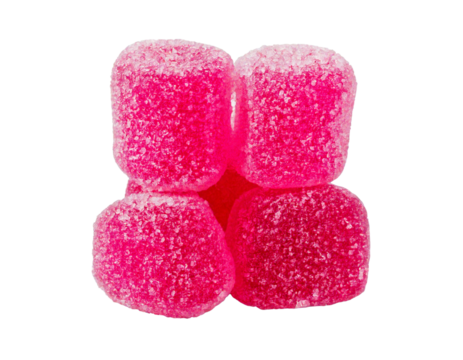 Close-up of sugar-coated Pink gummy candy Isolated on Transparent or White Background - Powered by Adobe