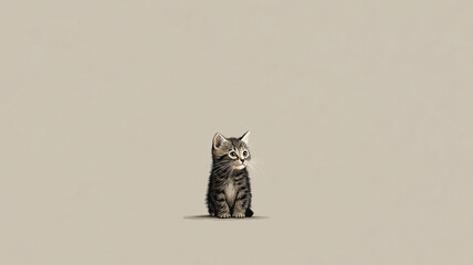 Small, adorable kitten sits on minimalistic background, creating charming and serene scene. simplicity of setting highlights kitten cuteness and innocence